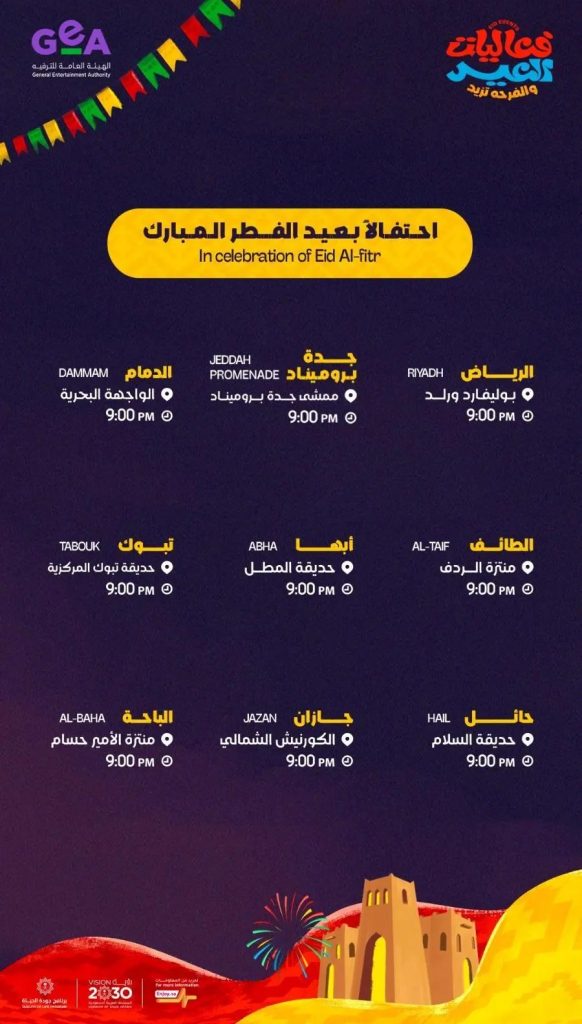 14 مدينة سعودية تستعد لعروض الألعاب النارية احتفالًا بعيد الفطر 🎆🎉