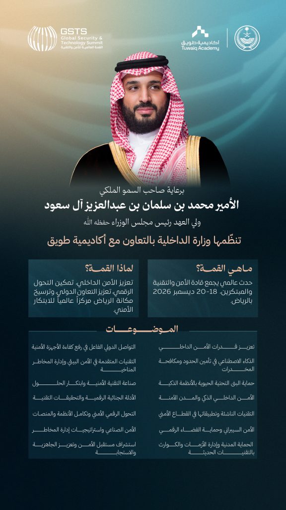تحت رعاية ولي العهد.. الرياض تجمع قادة الأمن والتقنية في القمة العالمية GSTS ديسمبر المقبل