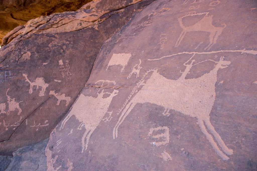 Ancient rock art at Jubbah in Hail
